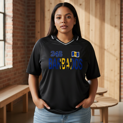Barbados Flag Themed Graphic Striped V-Neck Unisex Soccer Jersey