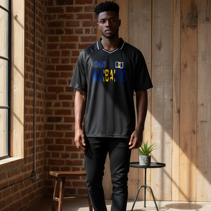 Barbados Flag Themed Graphic Striped V-Neck Unisex Soccer Jersey