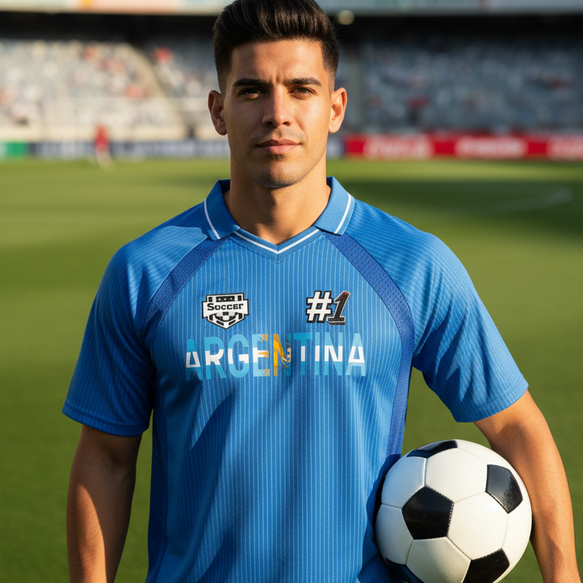 Argentina Flag Themed Graphic V-Neck Soccer Jersey