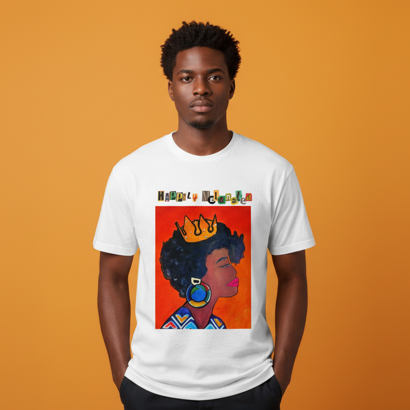 Unisex Crowned Black Woman Art Graphic Vintage Wash Drop Shoulder T-shirt ODMPOD