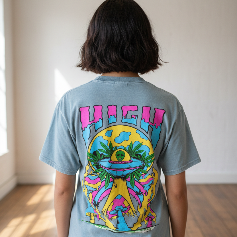 Graphic Alien Art Unisex Snow Washed Oversized Cotton T-Shirt