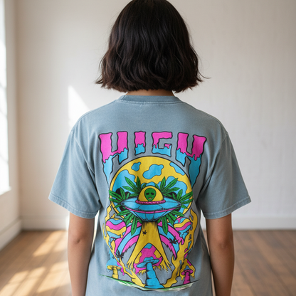 Graphic Alien Art Unisex Snow Washed Oversized Cotton T-Shirt