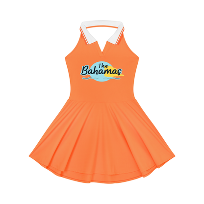 Bahamas Flag Themed Women's Collared Halter A-Line Tennis Dress