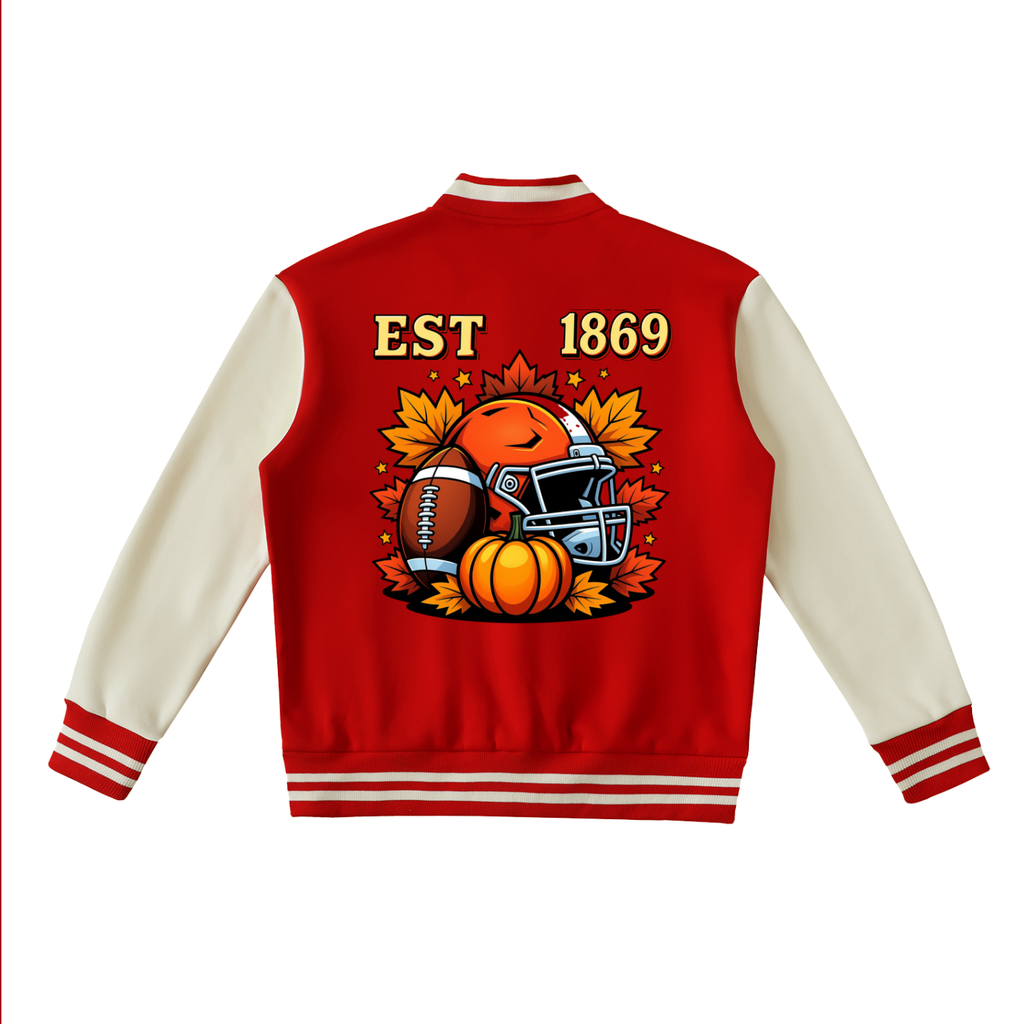 Fall and Football Themed GrahicTwo-Tone Fleeced Varsity Unisex Jacket