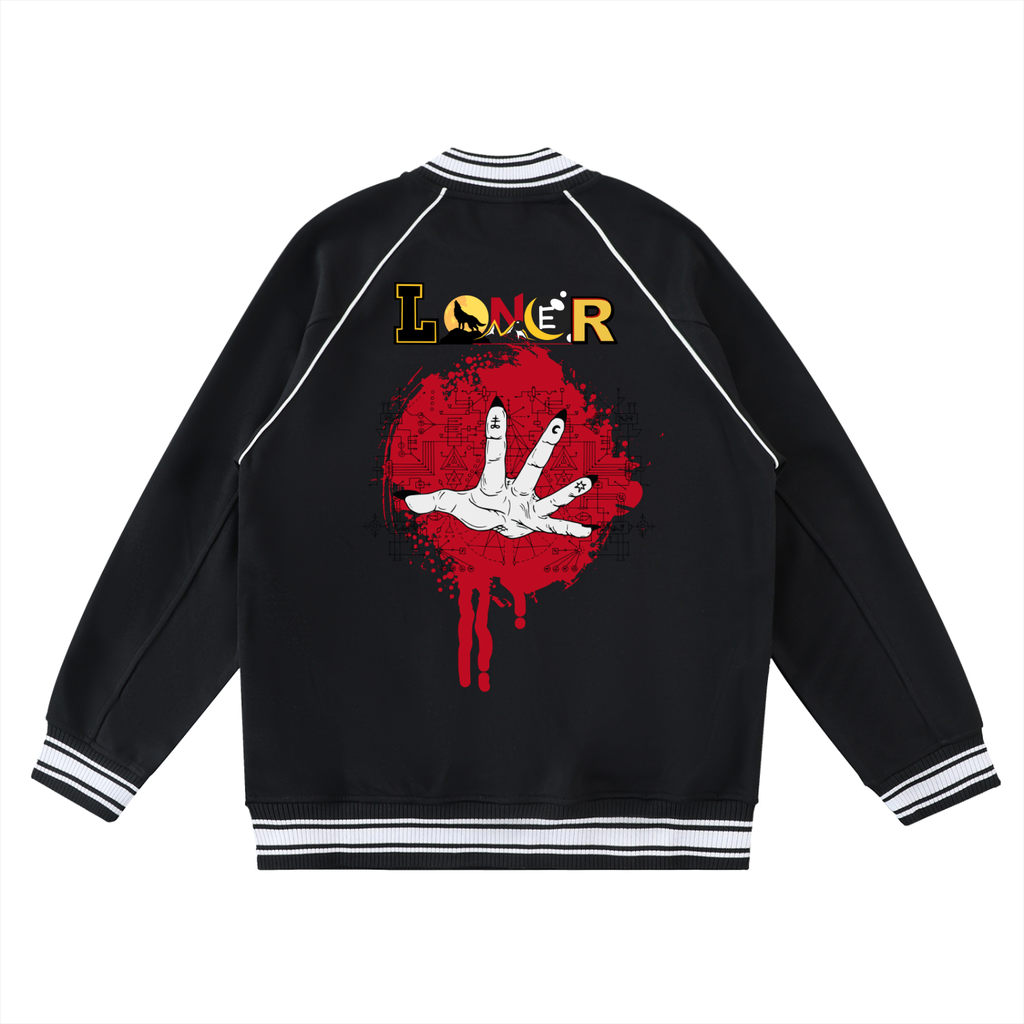 Gothic Hand Graphic Unisex  Contrast Trim Raglan Varsity Jacket