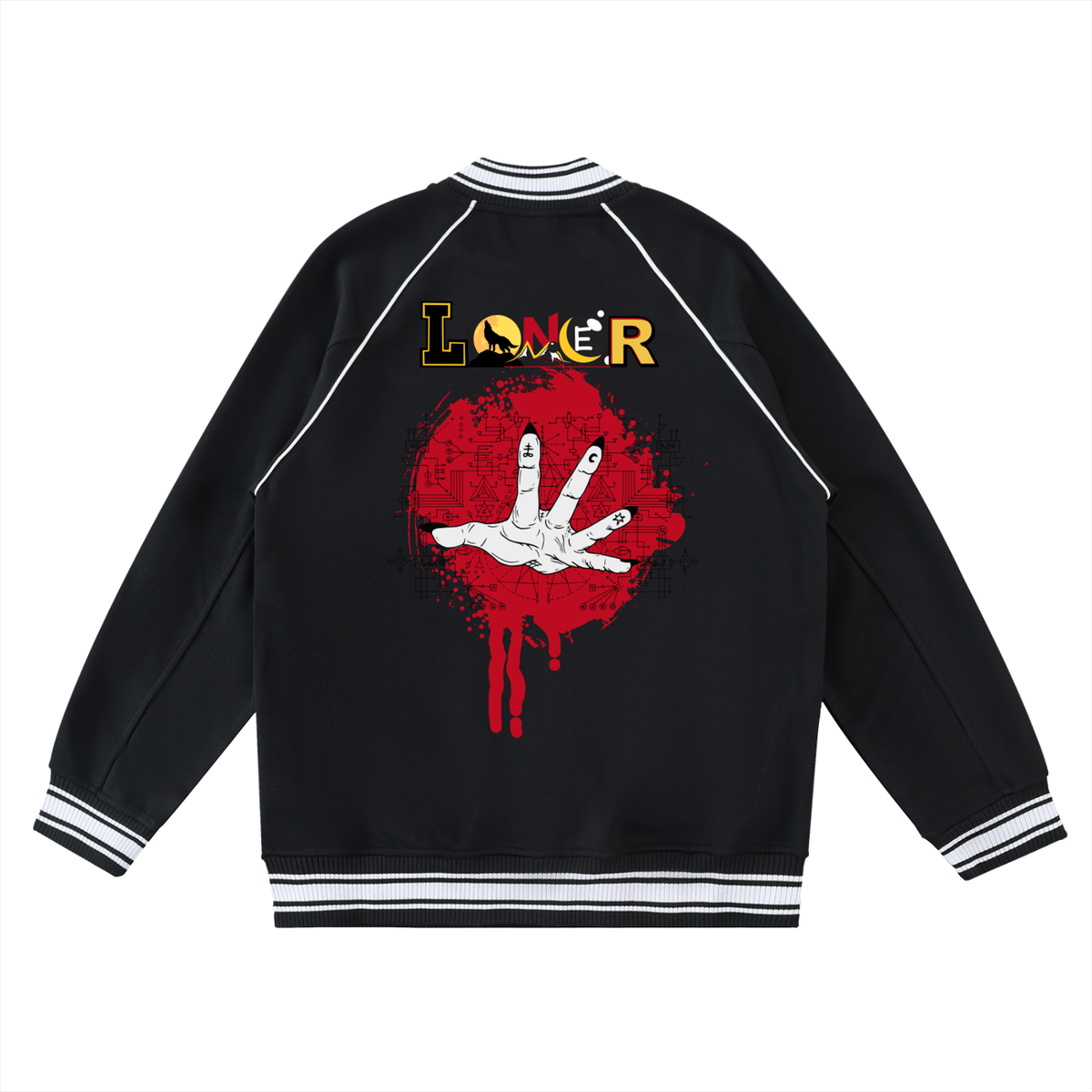 Gothic Hand Graphic Unisex  Contrast Trim Raglan Varsity Jacket