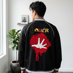 Gothic Hand Graphic Unisex  Contrast Trim Raglan Varsity Jacket