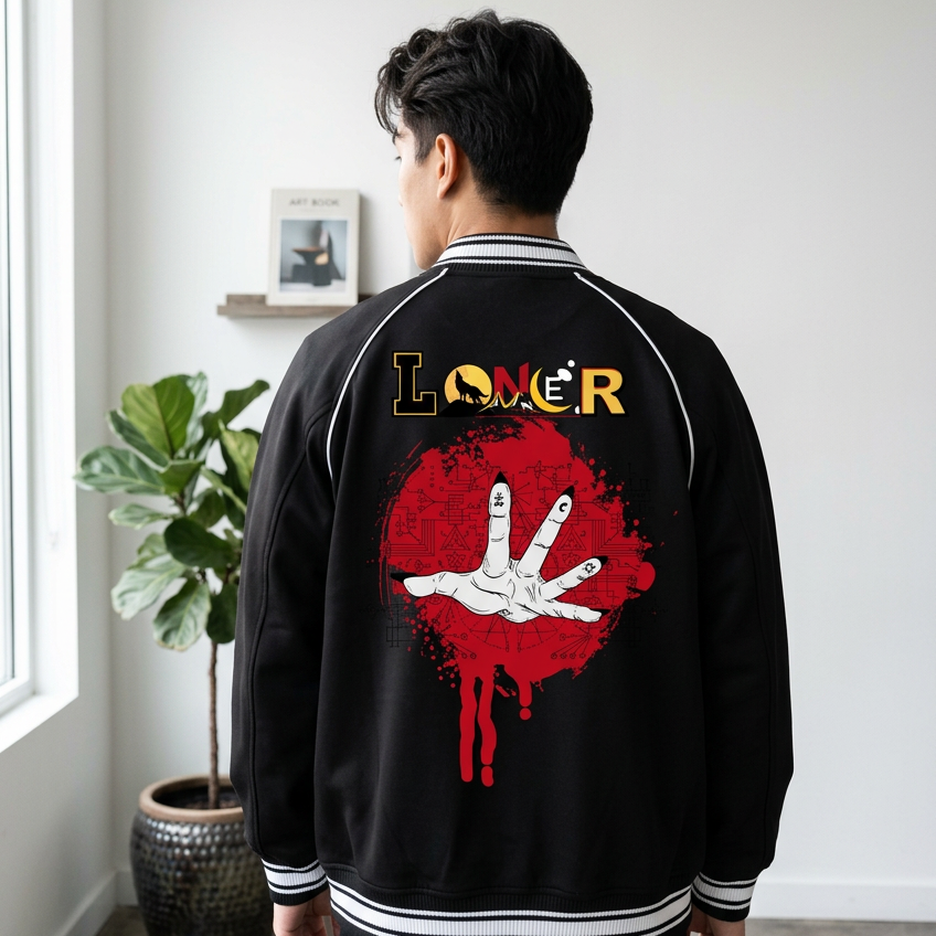 Gothic Hand Graphic Unisex  Contrast Trim Raglan Varsity Jacket