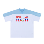 Oversized Unisex V-Neck Soccer Jersey Featuring a Haiti Flag-Inspired Mesh Design