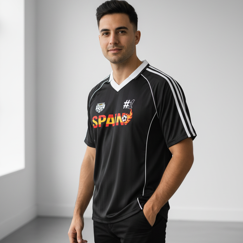 Spain Flag Themed Graphic Stripe Collared Soccer Jersey