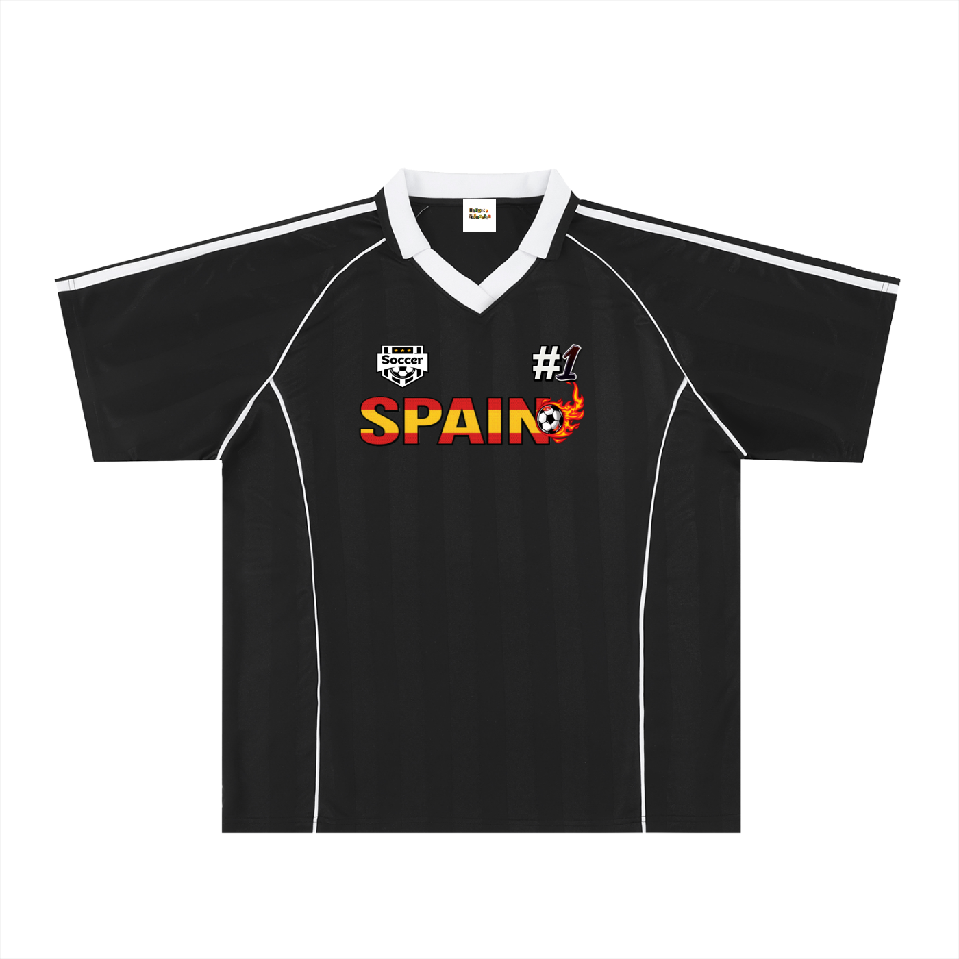 Spain Flag Themed Graphic Stripe Collared Soccer Jersey