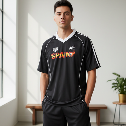 Spain Flag Themed Graphic Stripe Collared Soccer Jersey