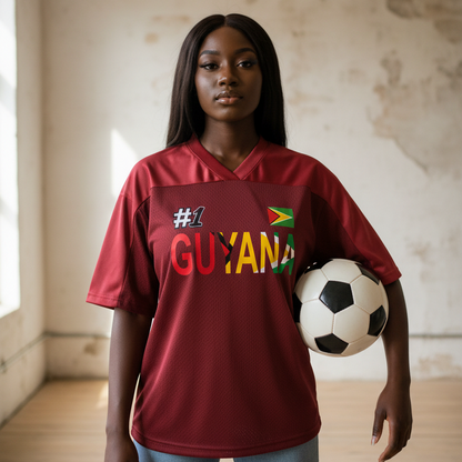 Guyana Flag Themed Unisex Graphic Oversized Mesh V-Neck Soccer Jersey