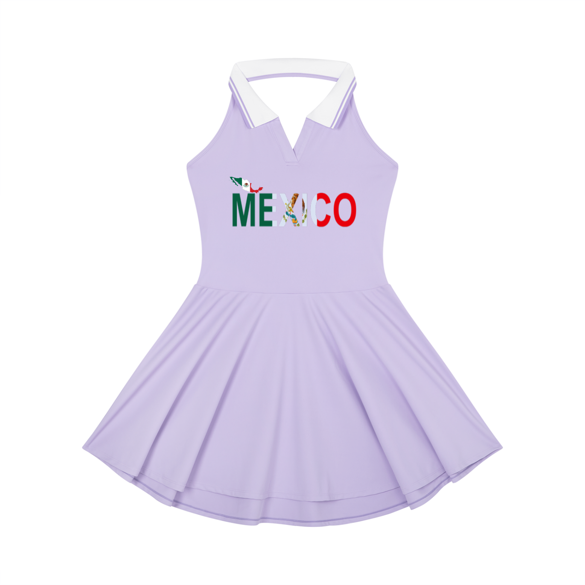 Women's Collared A-Line Halter Tennis Dress Featuring a Mexico-Inspired Flag Design