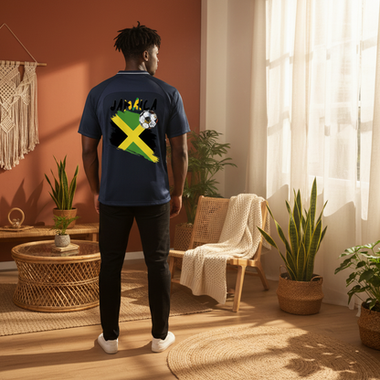 Jamaican Flag Themed Unisex Graphic Striped V-Neck Soccer Jersey