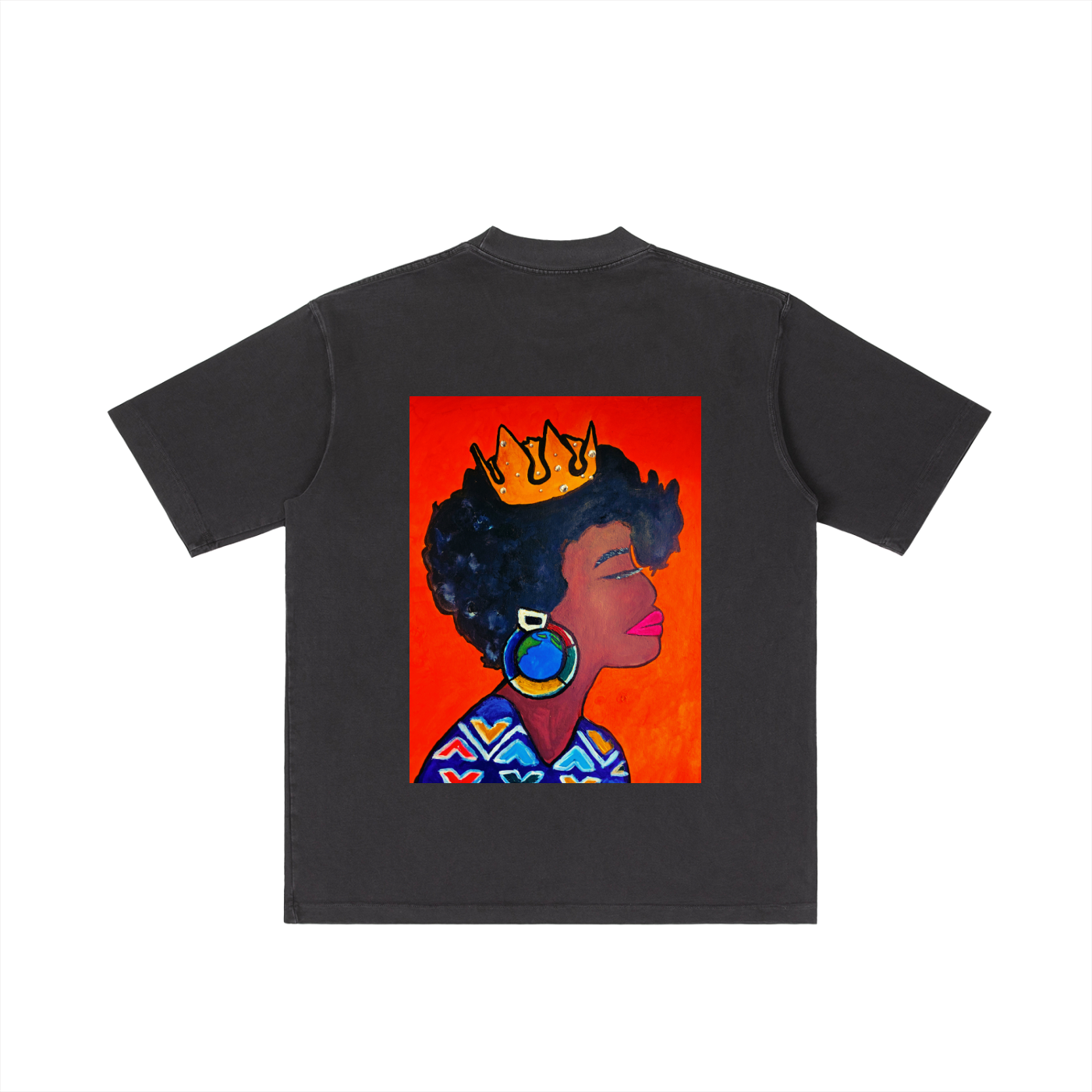 Crowned Black Woman Art Graphic Vintage Wash Drop Shoulder T-shirt
