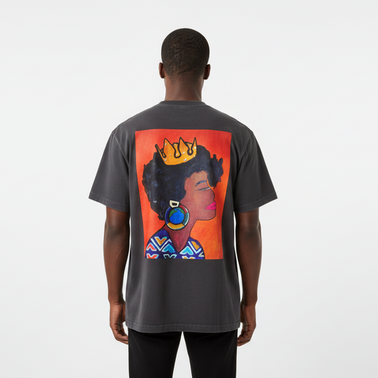 Crowned Black Woman Art Graphic Vintage Wash Drop Shoulder T-shirt