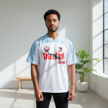 Trinidad Flag Themed Unisex Oversized Mesh V-Neck Graphic Soccer Jersey