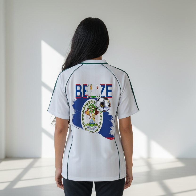 Belize Flag Themed Shadow Stripe Collared Soccer Graphic Unisex Jersey