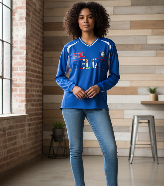 Belize Flag Art Unisex Color Block Long Sleeve Jersey