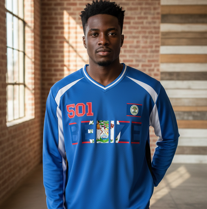 Belize Flag Art Unisex Color Block Long Sleeve Jersey