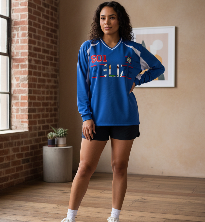 Belize Flag Art Unisex Color Block Long Sleeve Jersey