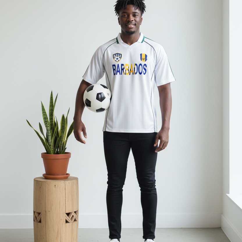 Barbados Flag Shadow Stripe Collared Soccer Jersey
