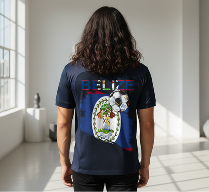 Belize Flag Themed Graphic Unisex Striped V-Neck Soccer Jersey