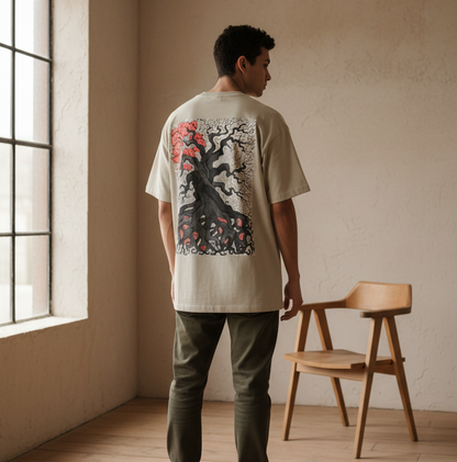 Gothic Tree Art Graphic Unisex Heavyweight Drop Shoulder Cotton T-Shirt