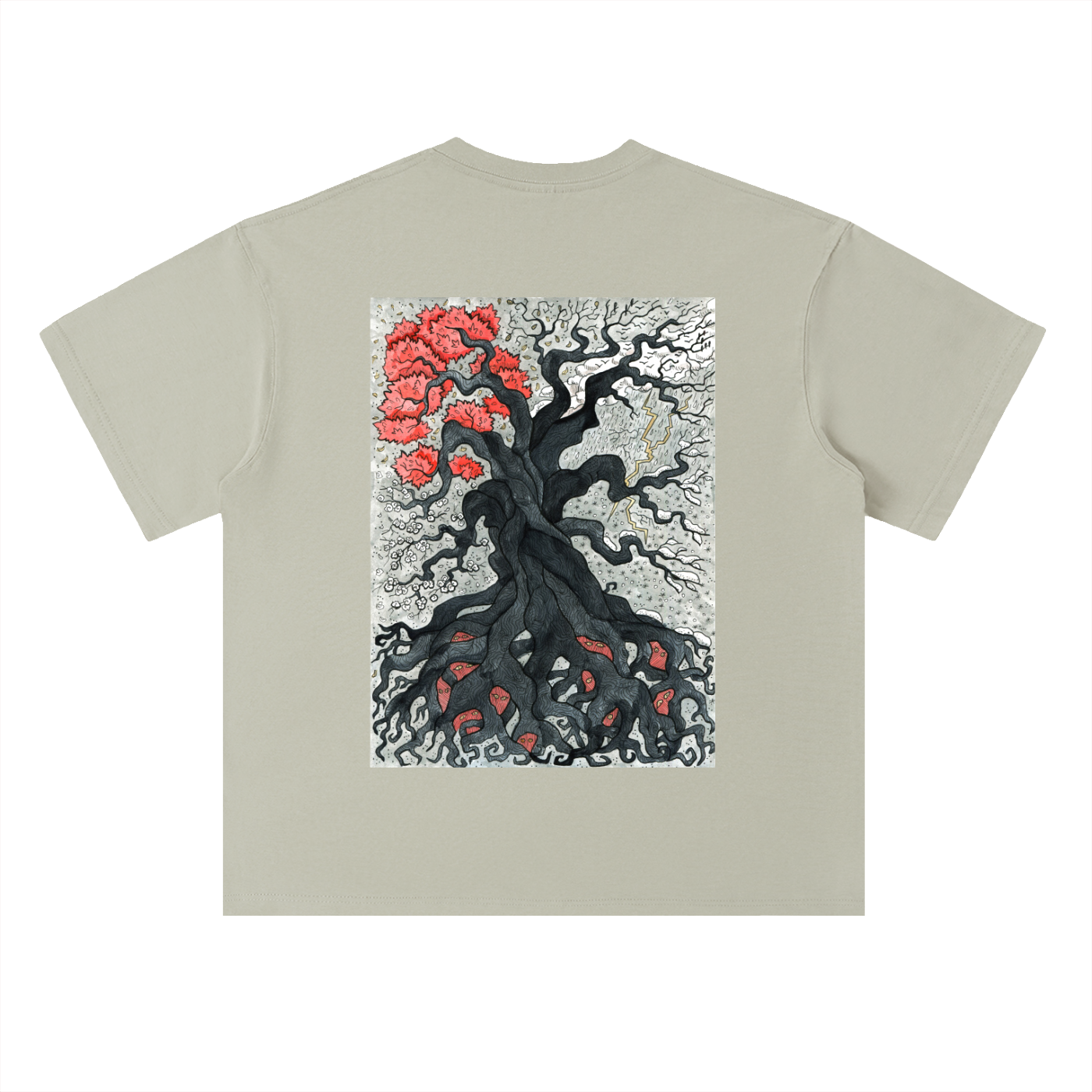 Gothic Tree Art Graphic Unisex Heavyweight Drop Shoulder Cotton T-Shirt
