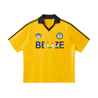 Belize Flag Themed Graphic Contrast Collar Striped Soccer Unisex Jersey