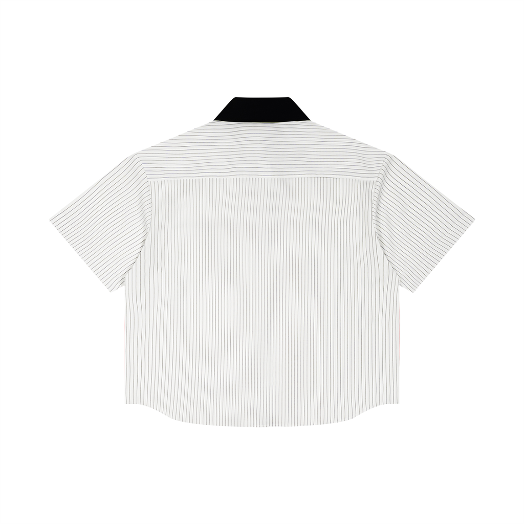Jazz Musician Themed Graphic Unisex Striped Boxy Contrast Collar Shirt