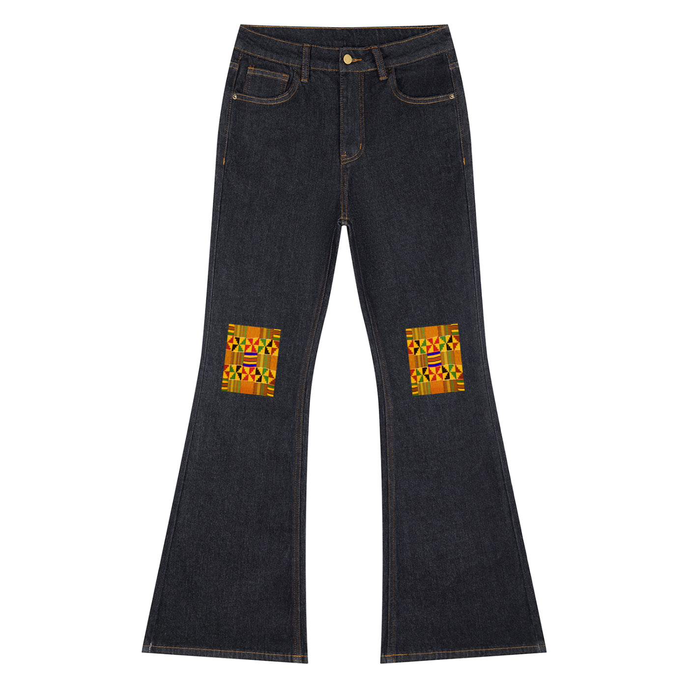 Kente Print Patch Women's High-Rise Flared Jeans