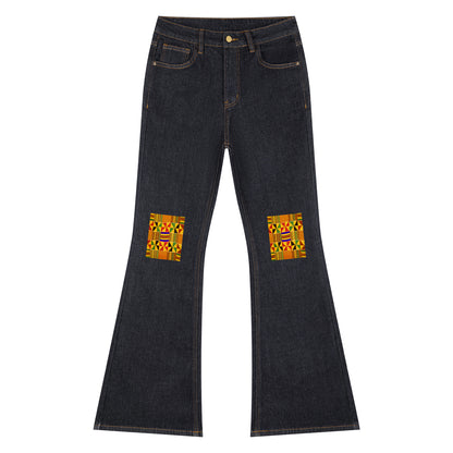 Kente Print Patch Women's High-Rise Flared Jeans