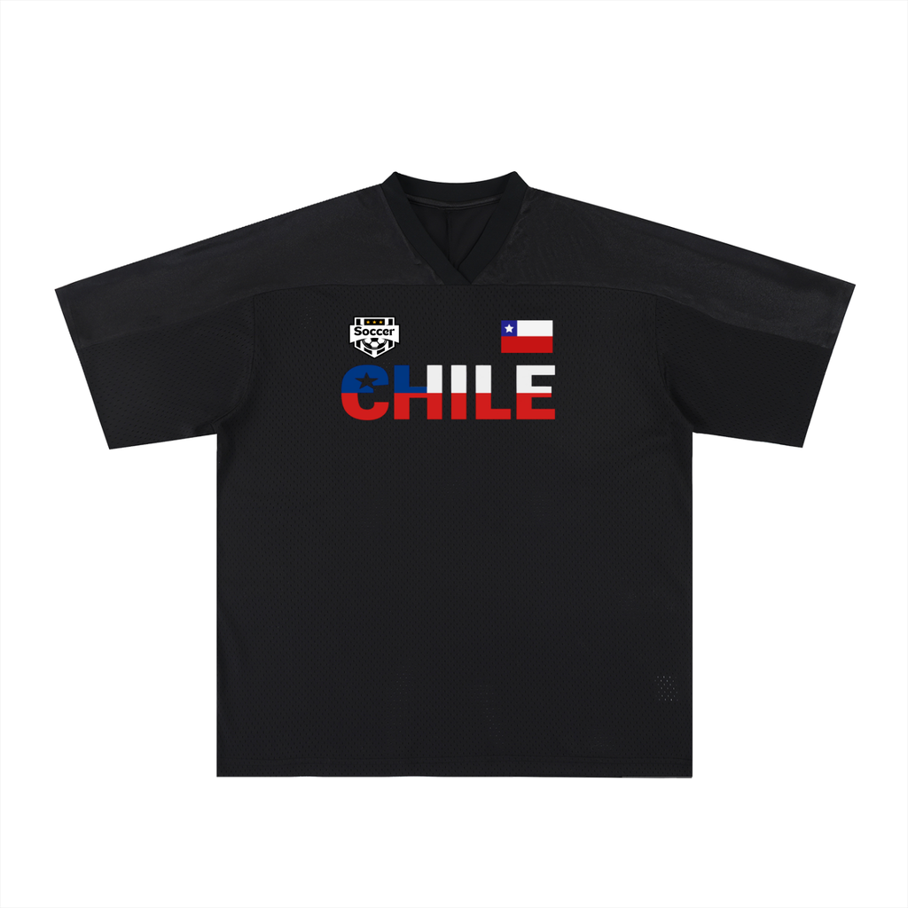 Chile Flag Themed Graphic Mesh V-Neck Soccer Jersey ODMPOD