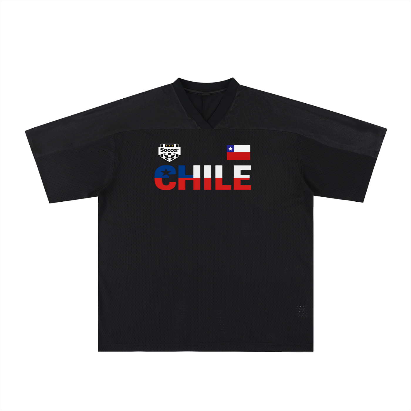 Chile Flag Themed Graphic Mesh V-Neck Soccer Jersey