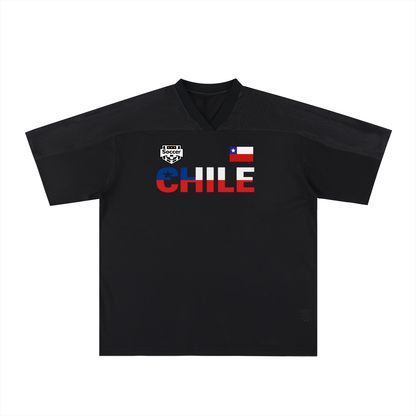 Chile Flag Themed Graphic Mesh V-Neck Soccer Jersey