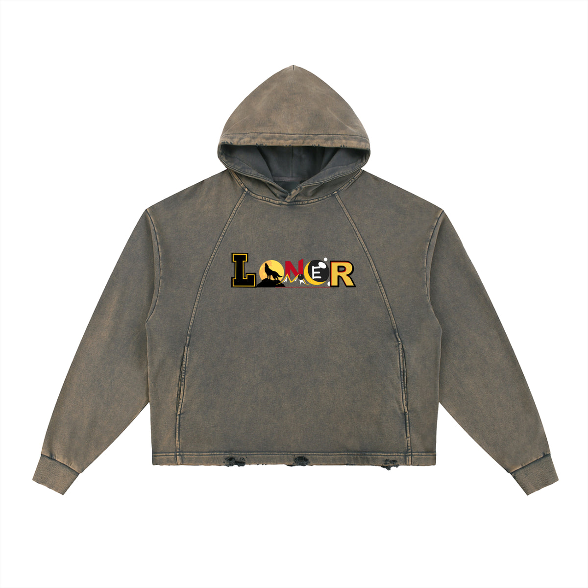 Medieval Dragon Themed Graphic Vintage Washed Frayed-Hem Hoodie ODMPOD