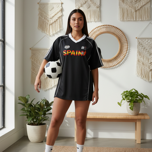 Spain Flag Themed Graphic Stripe Collared Soccer Jersey