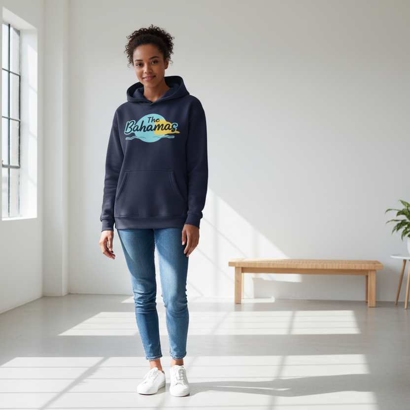 Bahamas Flag Themed Graphic Oversize Fleeced Unisex Hoodie