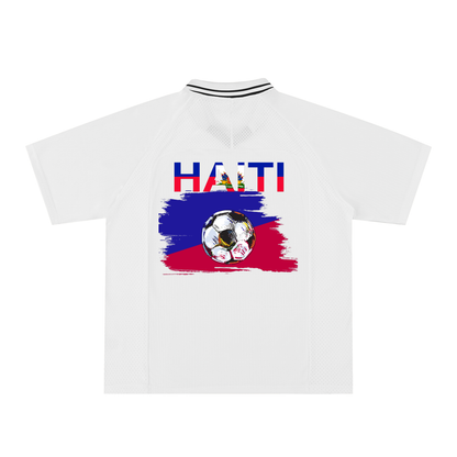 Haitian Pride and Flag Themed Striped V-Neck Unisex  Soccer Jersey