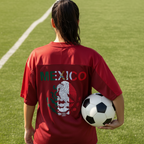 Unisex Soccer Jersey Featuring a Mexico Flag-Inspired Graphic Mesh Design with a V-Neck Silhouette ODMPOD