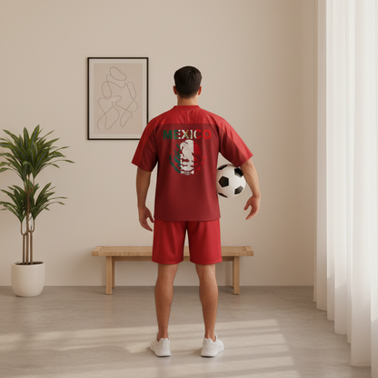 Mexico Flag Themed Graphic Mesh V-Neck Soccer Jersey