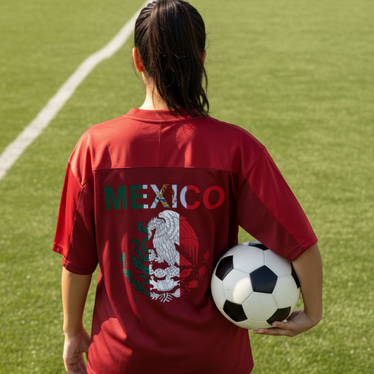 Mexico Flag Themed Graphic Mesh V-Neck Unisex Soccer Jersey