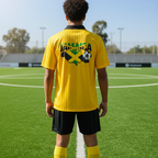 Unisex Soccer Jersey Featuring a Jamaican Flag-Inspired Design with Contrast Collar and Striped Pattern ODMPOD