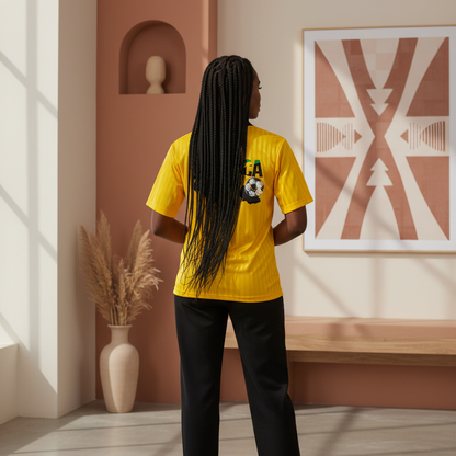 Jamaican Flag Themed Unisex Graphic Contrast Collar Striped Soccer Jersey