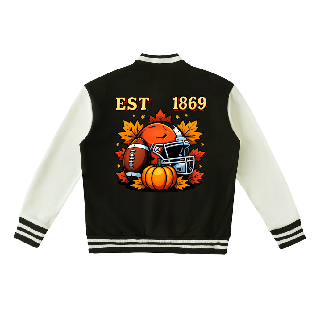 Fall and Football Themed GrahicTwo-Tone Fleeced Varsity Unisex Jacket