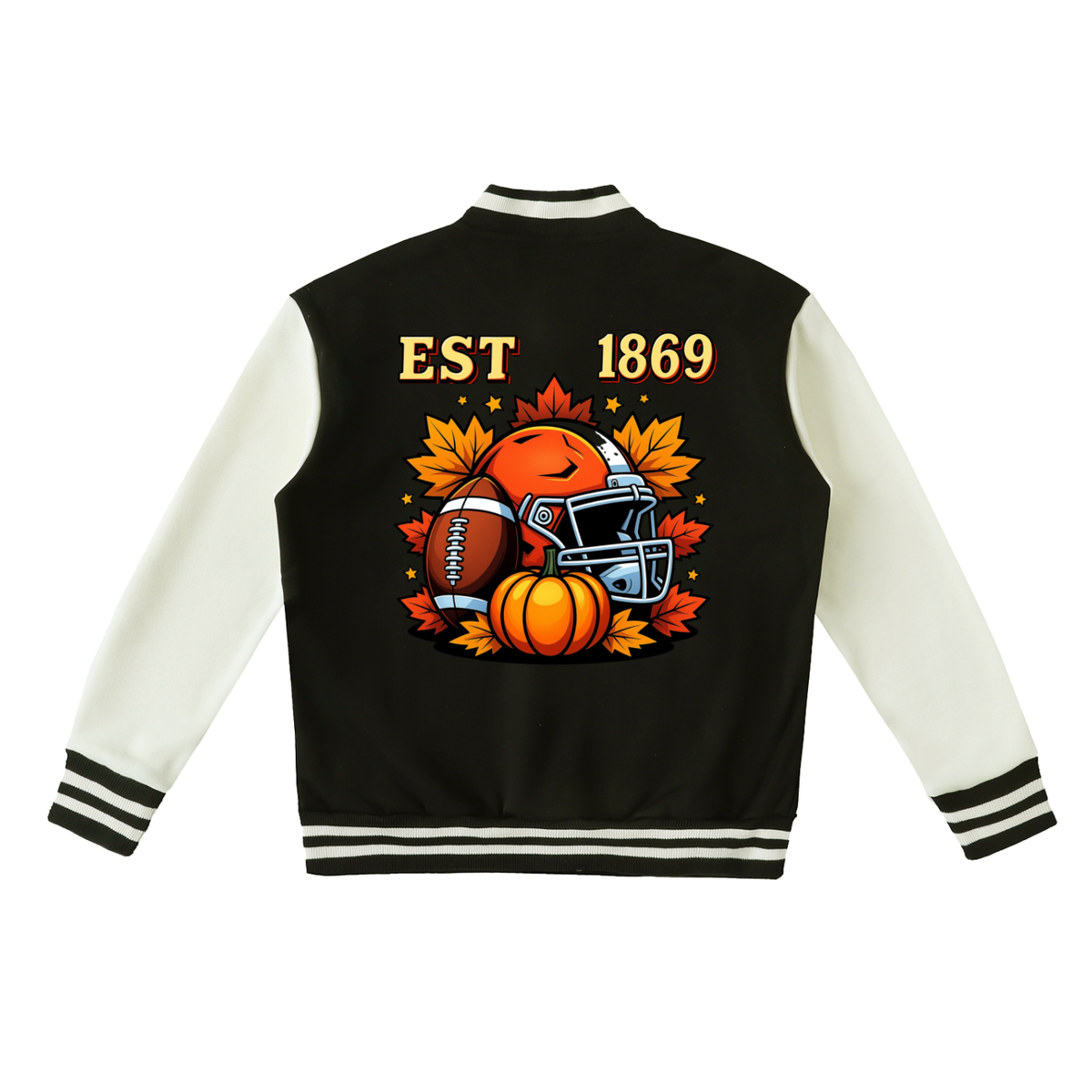 Fall and Football Themed GrahicTwo-Tone Fleeced Varsity Unisex Jacket