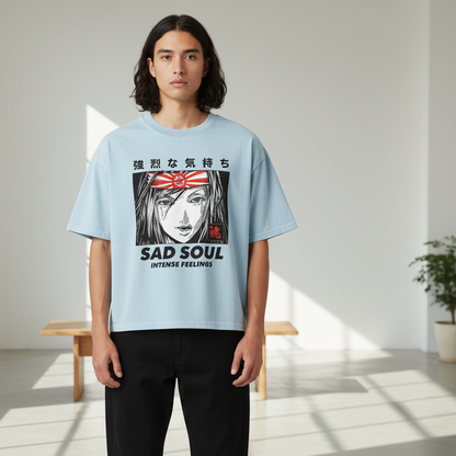 Sad Soul Graphic Unisex Mineral Wash Boxy Cotton T-Shirt