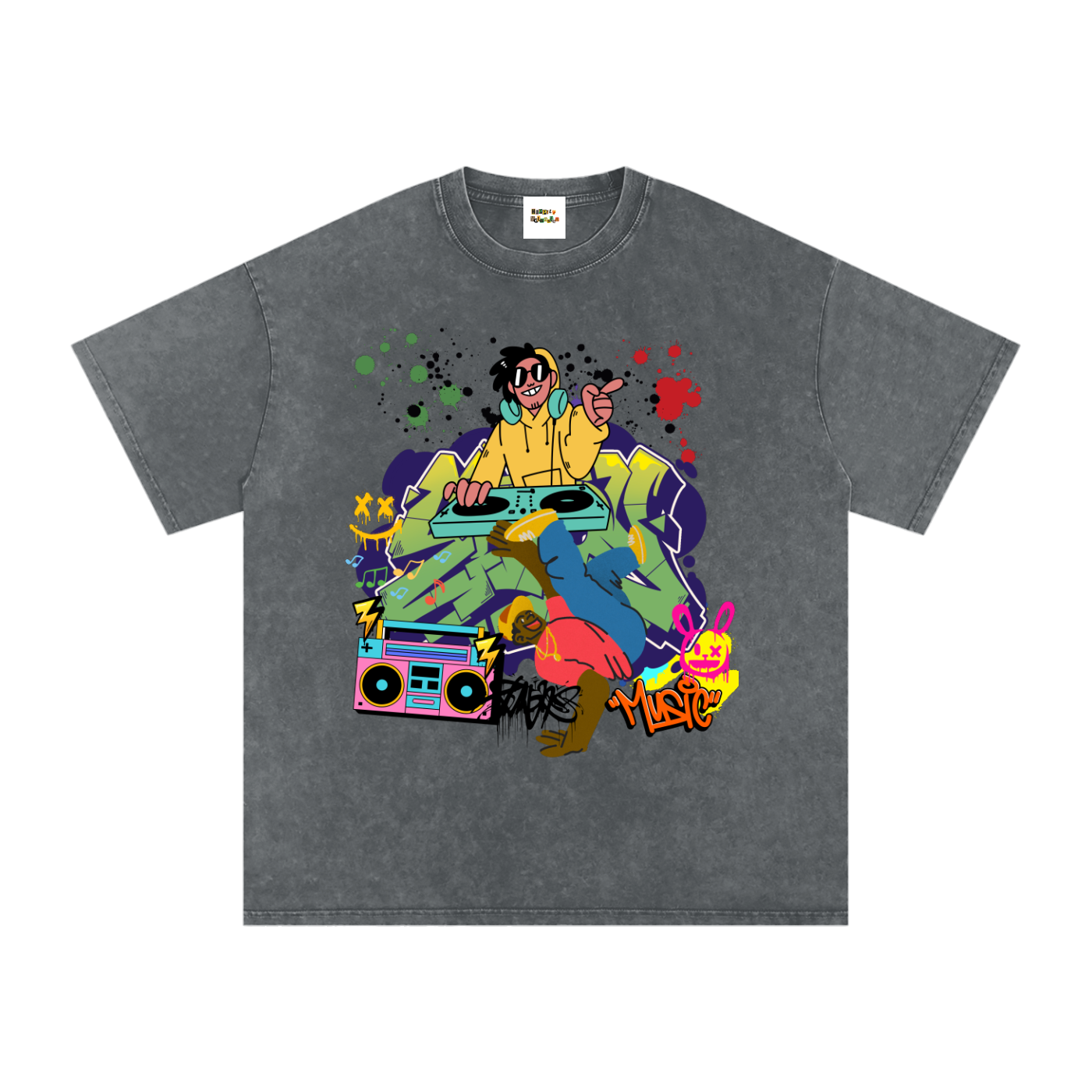 Graffiti DJ Art Graphic Unisex Snow Washed Oversized Cotton T-Shirt